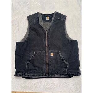 Carhartt Black Sherpa Lined Canvas Full Zip Work Vest